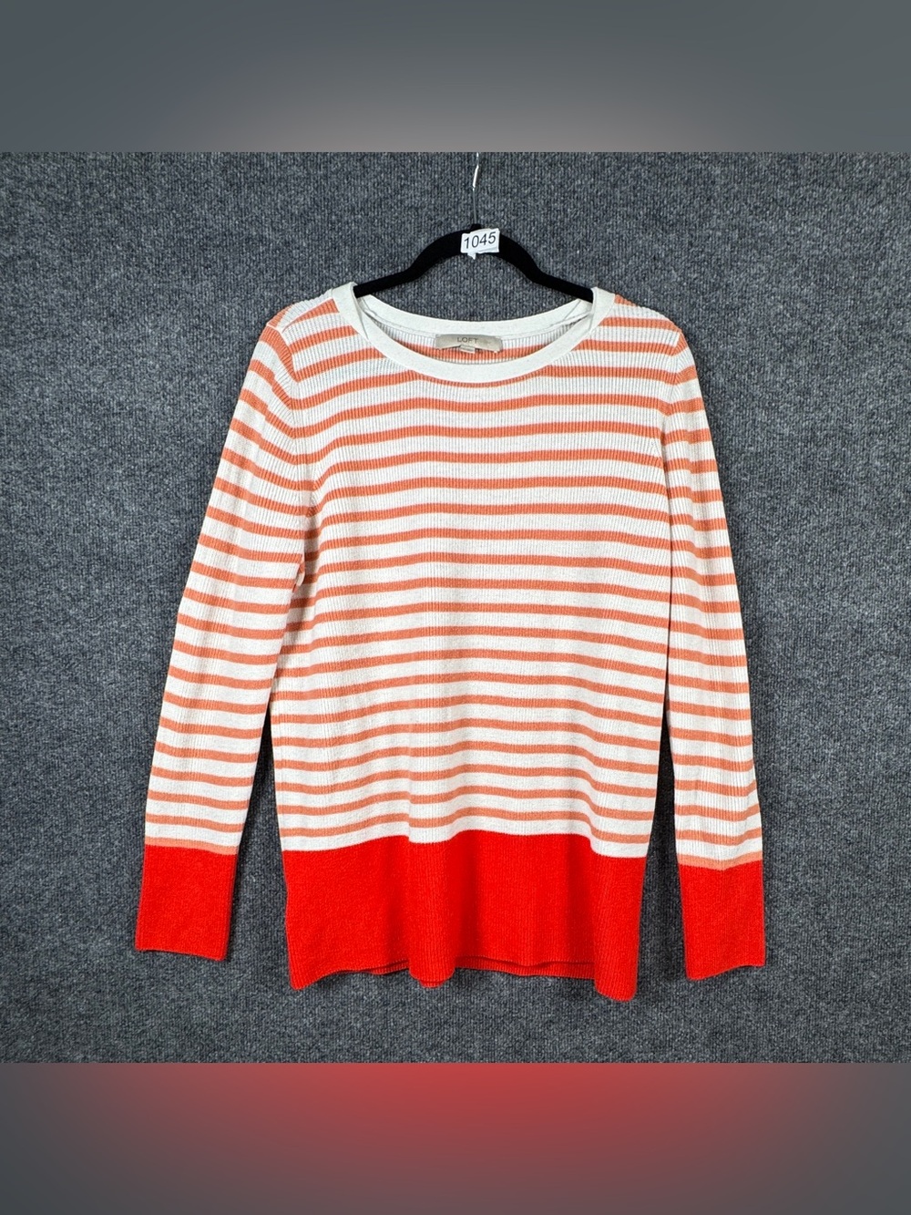 Loft Striped Crewneck Sweater Top in Cream and Coral Size XL